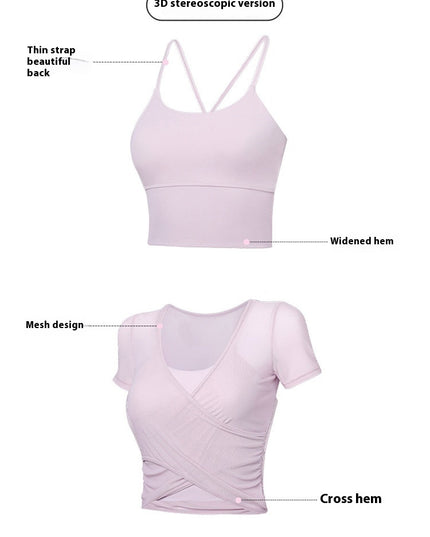 Workout Clothes Pilates Suit Short Sleeve With Chest Pad