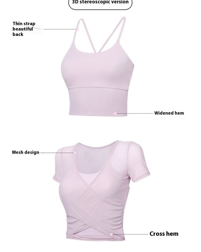 Workout Clothes Pilates Suit Short Sleeve With Chest Pad