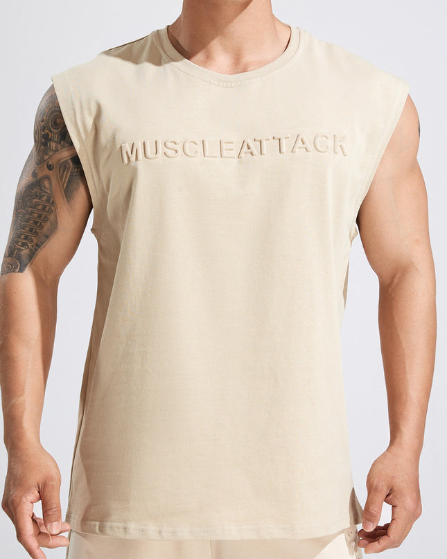 Summer Youth Fitness New Printed Cotton Wide Shoulder Vest For Men