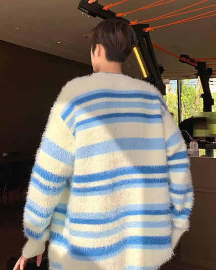 Autumn And Winter Striped Cardigan Sweater Coat For Men