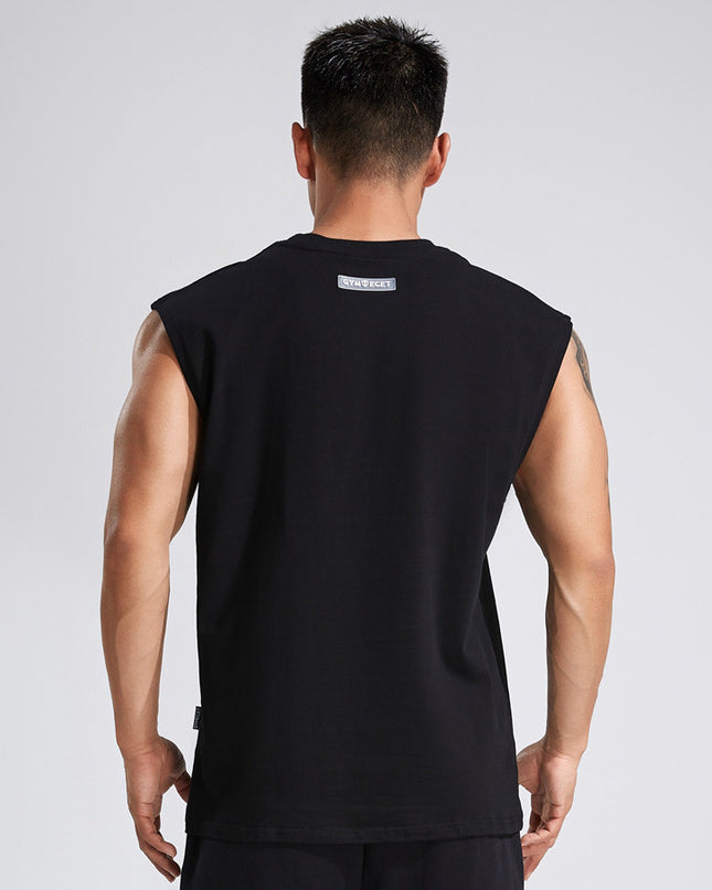 Summer Youth Fitness New Printed Cotton Wide Shoulder Vest For Men