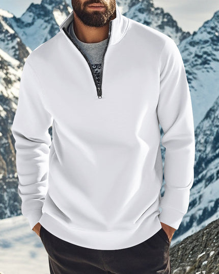 Men's Sweater Zipped Stand Collar Fleece-lined