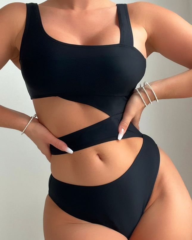 2024 New Solid Color Hollow High Cut Sexy Siamese Swimsuit
