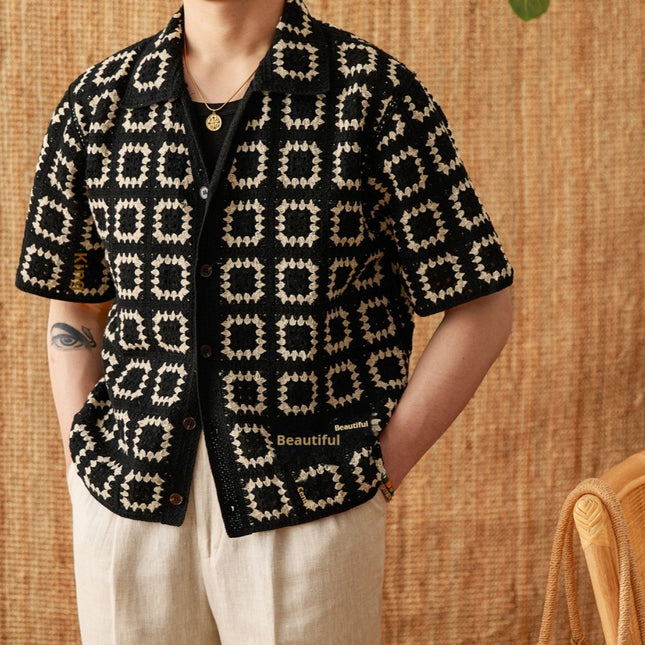 Knitted Sweater Seamless Weaving Short Width Casual Short Sleeve Cardigan Shirt