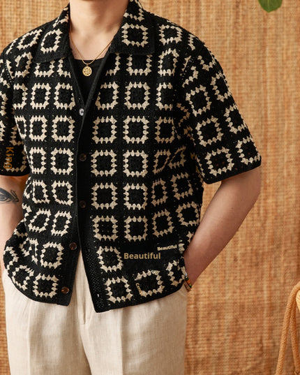 Knitted Sweater Seamless Weaving Short Width Casual Short Sleeve Cardigan Shirt