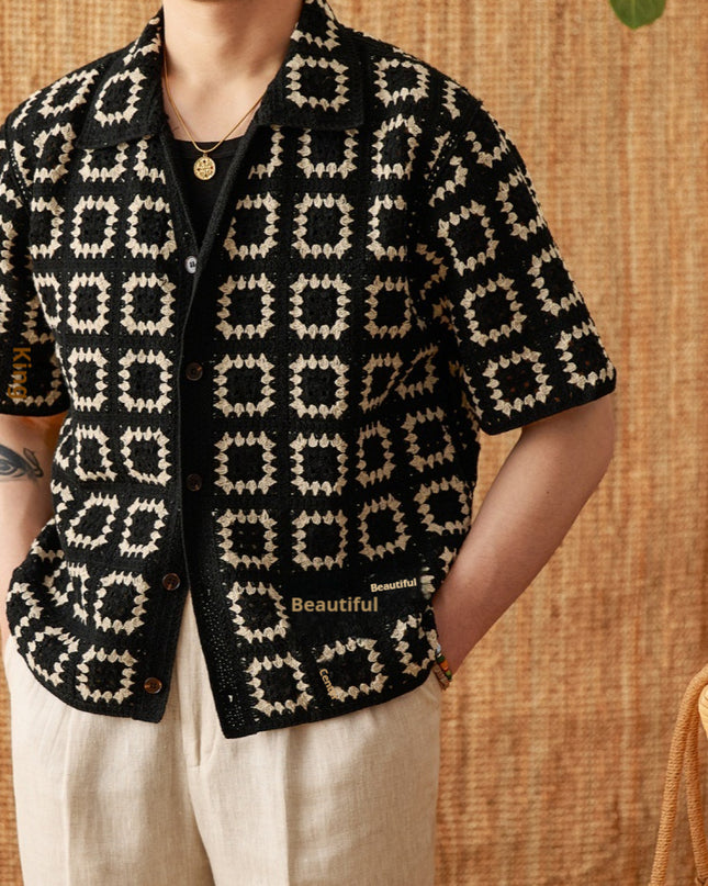 Knitted Sweater Seamless Weaving Short Width Casual Short Sleeve Cardigan Shirt