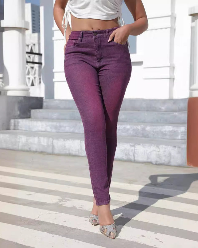 Washed Skinny Pants High Waist Women's Jeans