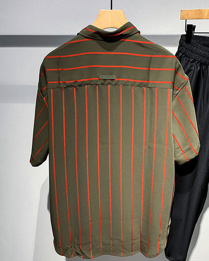 Men's Loose Comfortable Striped Short-sleeved Shirt