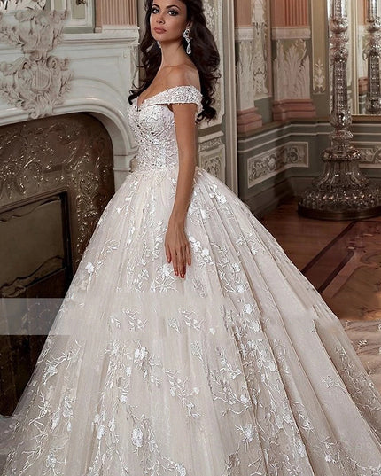 Off-shoulder French-style Bride Trailing Mori Style Simple Small Wedding Dress