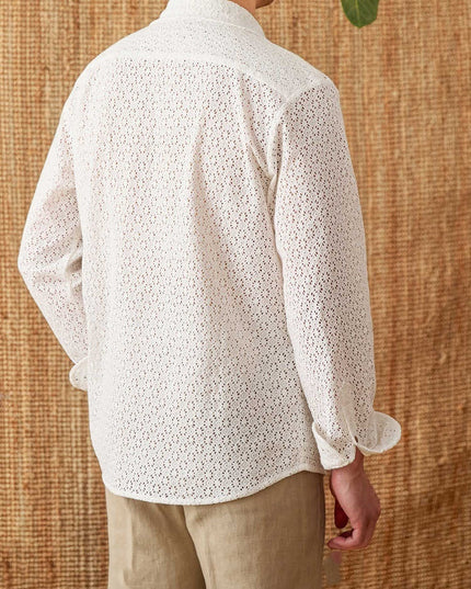 Open Collar Hollow Breathable Casual Long-sleeved Shirt