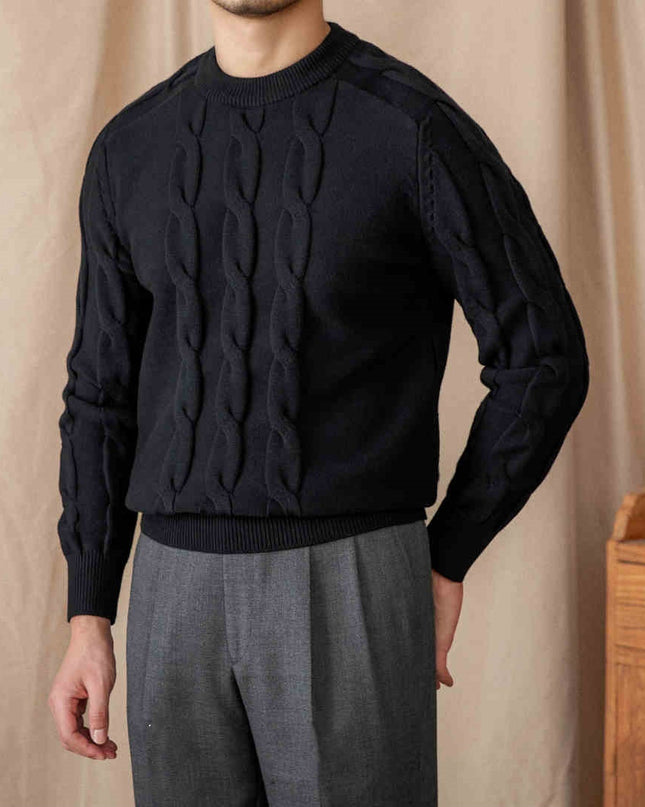 Round-Neck Jacquard Pullover – Men’s Slim Fit Stretch Sweater