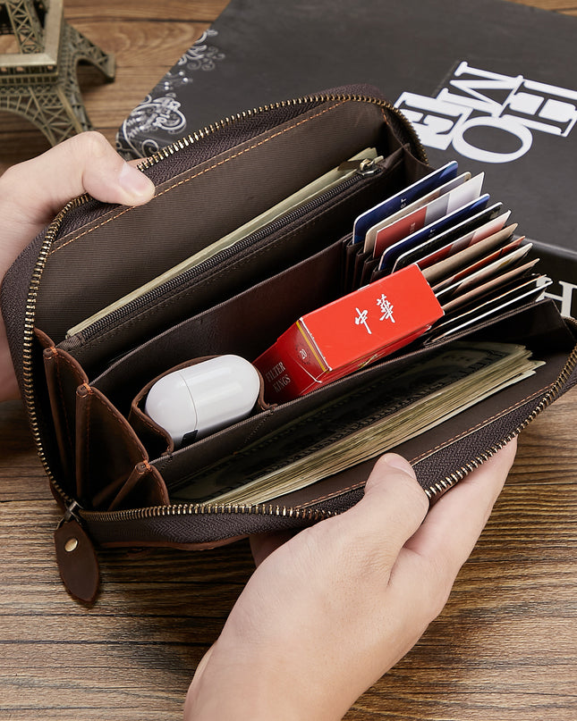 New Retro Hand Multifunctional Zipper Men's Leather Wallet