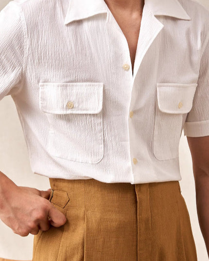 Cuban Collar Shirt Men's Short Sleeve Summer Thin