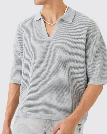 Men's Short-sleeved Shirt Casual Polo Collar Small V-neck Fashion Shirt