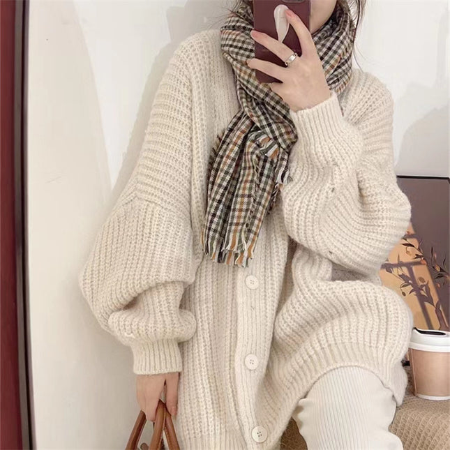 V-neck Knitted Cardigan Women's Thick Needle Loose Sweater