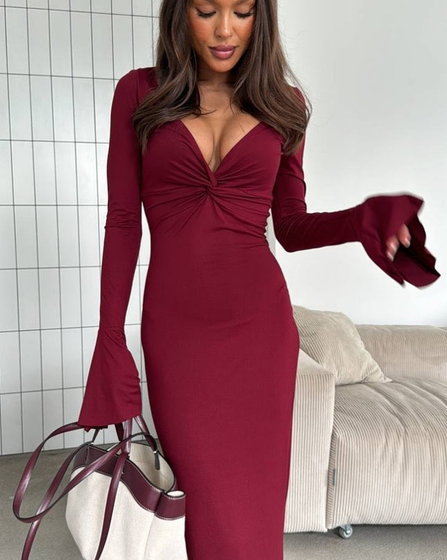 V-neck Elegant Ins Ruffle Sleeve Long Sleeve Summer Dress