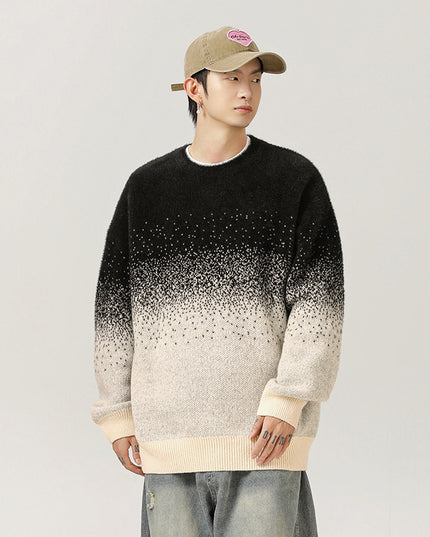 Artificial Mink Plush Gradient Design Sweater Thermal Head Cover Knitwear