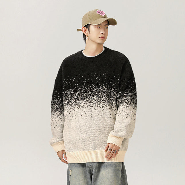 Artificial Mink Plush Gradient Design Sweater Thermal Head Cover Knitwear