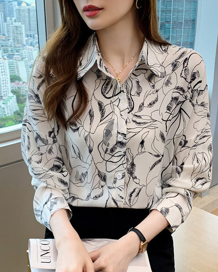 Pattern Print Lapel Drape Long-sleeved Shirt