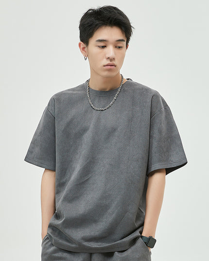 American Retro Short Sleeve T-shirt Men's Suede Loose