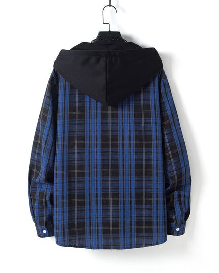 Men's Running Size Plaid Shirt Trend Hip Hop Hooded Cardigan