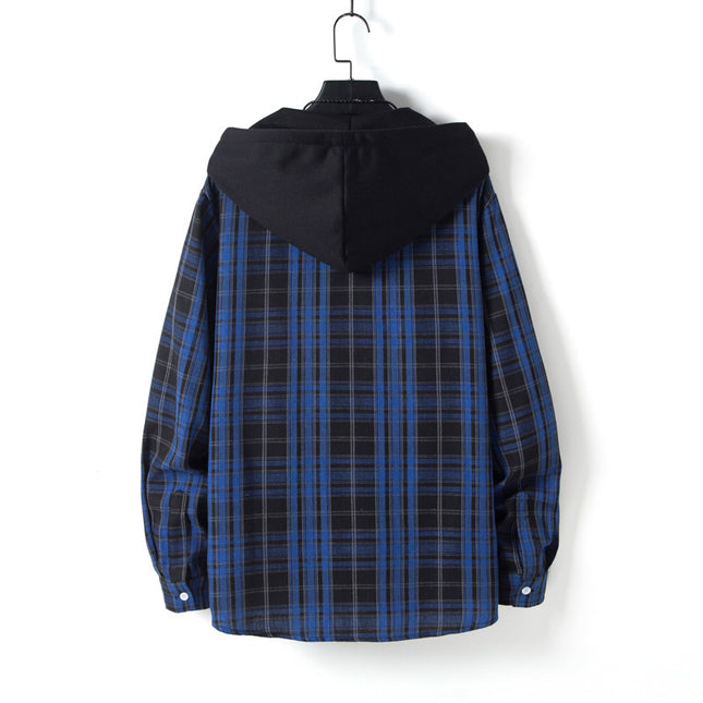 Men's Running Size Plaid Shirt Trend Hip Hop Hooded Cardigan