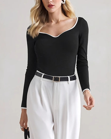 Women's Slim-fit Elegant Color-matching Long-sleeved Casual T-shirt