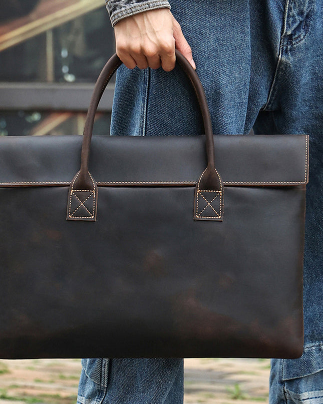 Crazy Horse Leather Men's Handbag Thin And Portable