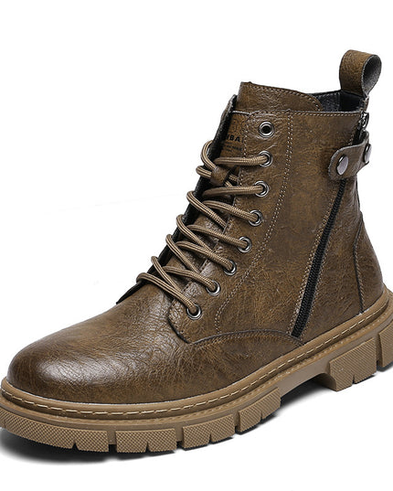 Wear-resistant High-top Zipper Casual Leather Shoes