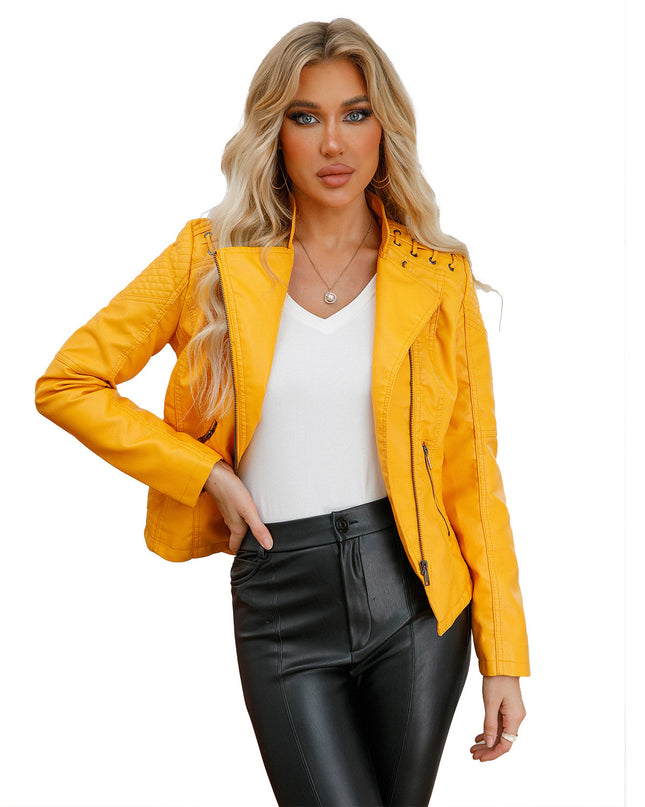 Slim Fit Thin Leather Coat Women's Motorcycle Clothing