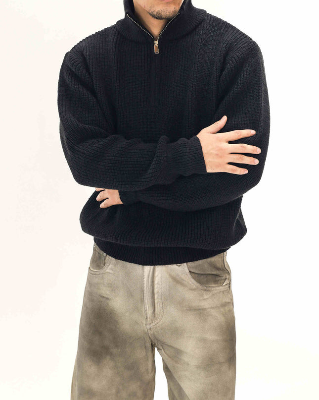 Thick Needle Wool Yarn American Retro Half Zipper Turtleneck Sweater Pullover For Men