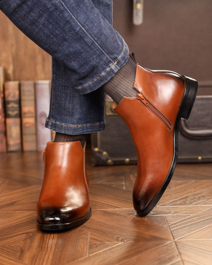 Men's British Style Casual Leather Side Zipper Martin Boots