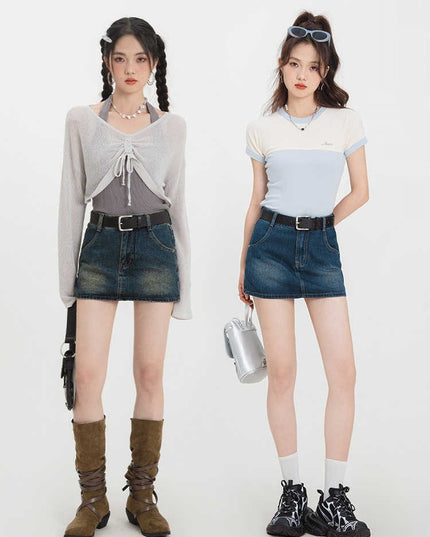 Retro A- Line Denim Short Skirt