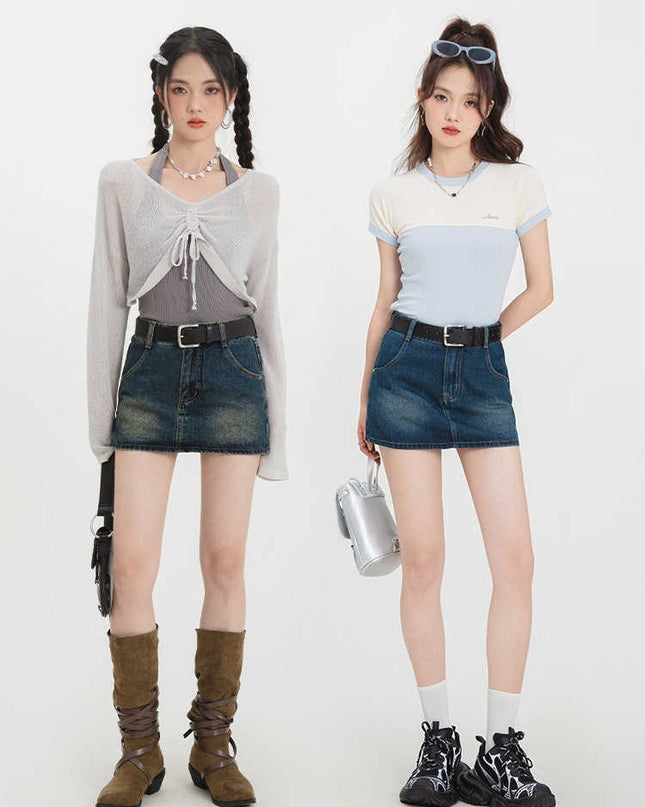 Retro A- Line Denim Short Skirt