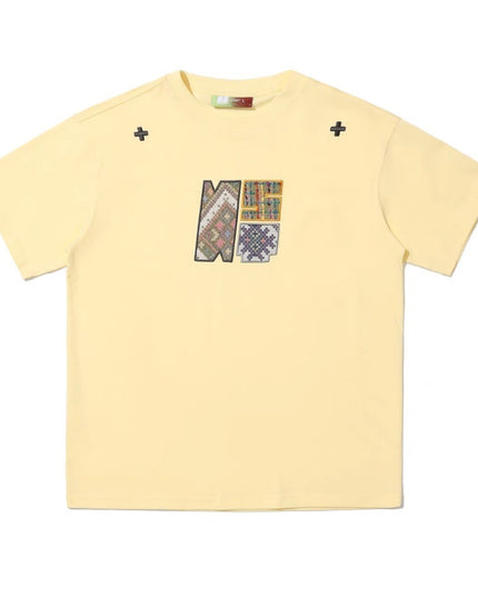 Paste Cloth Embroidery Retro Loose Casual All-match Short-sleeved T-shirt