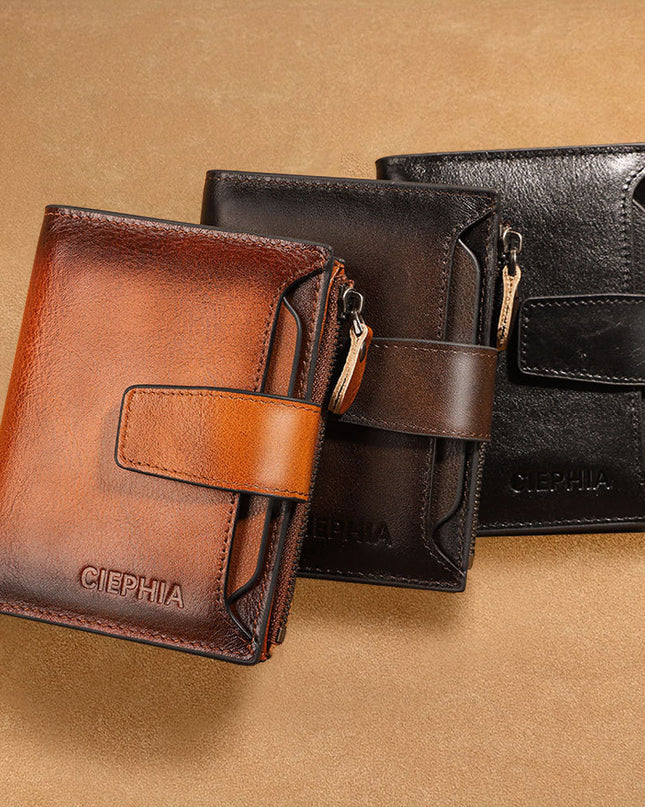 Men's Leather Wallet Multi-function Anti-theft Zipper Coin Purse