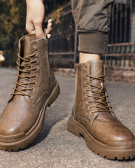 Men's High-top British Platform Work Shoes Leather Boots Retro Cycling Boots