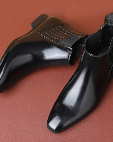 Pointed Toe Chelsea-style Boots For Men Fashion British Style Square Heel Business Formal Leather Shoes