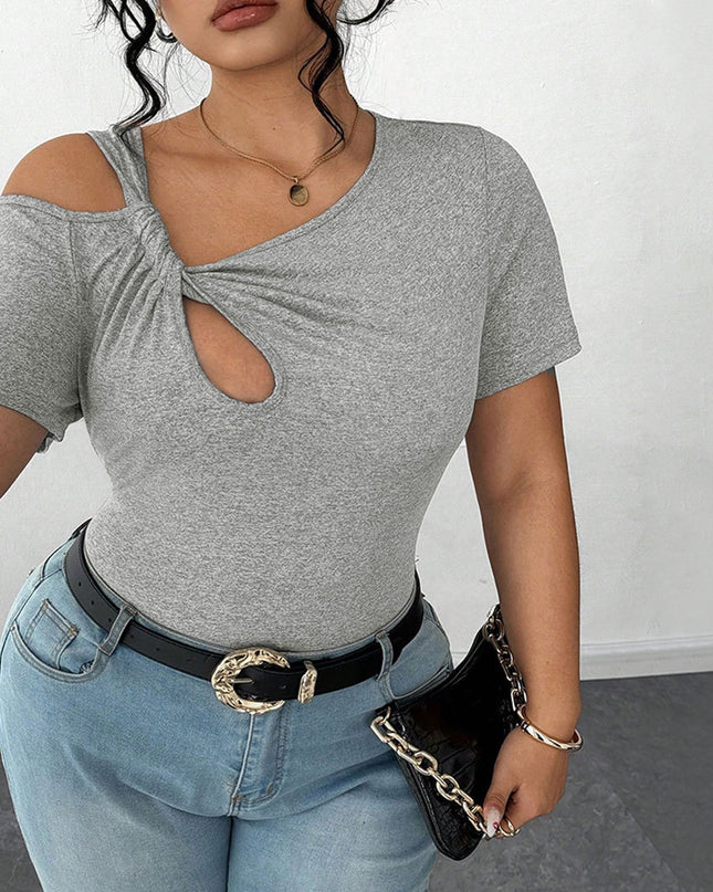 Simple Twist Design Irregular Short T-shirt