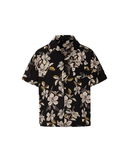 Vintage Cuban Collar Ice Silk Printed Shirt