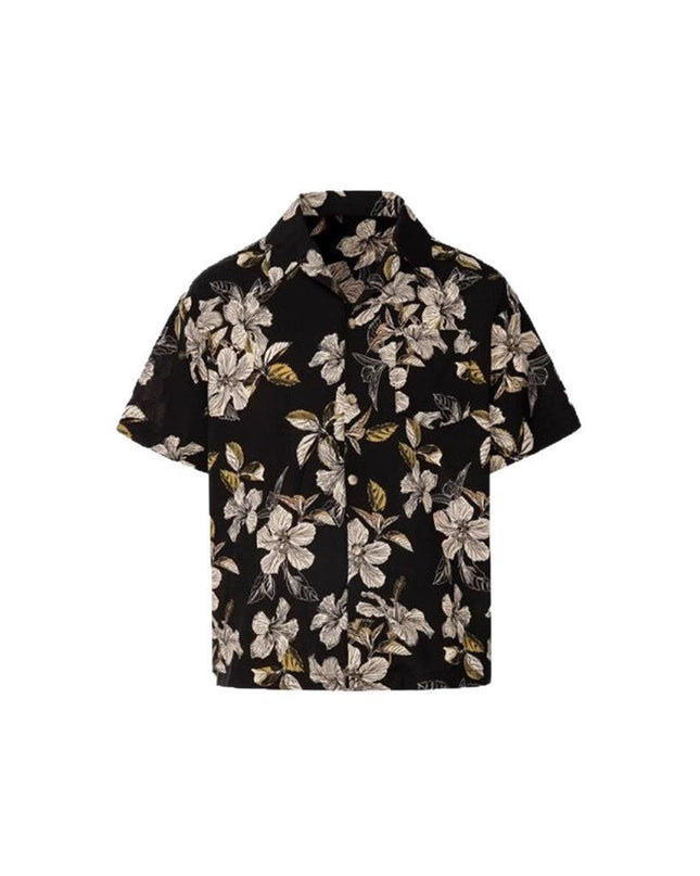Vintage Cuban Collar Ice Silk Printed Shirt