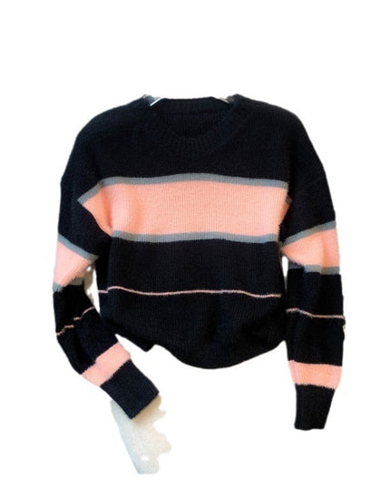 Mera Sweater Korean Casual Loose Contrast Color Striped Short Style