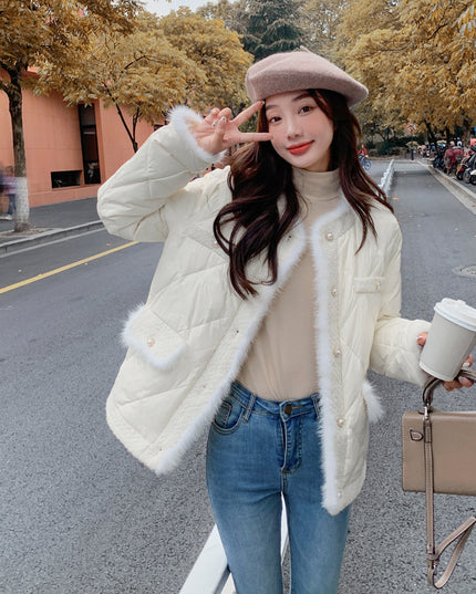 High-grade Short Quilted Mink Fur Classic Style Down Jacket Women's Coat