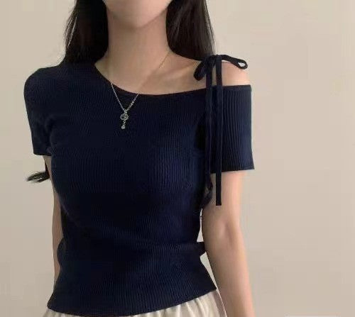 Summer Design Lace-up Pure Style Slim And Sexy Top
