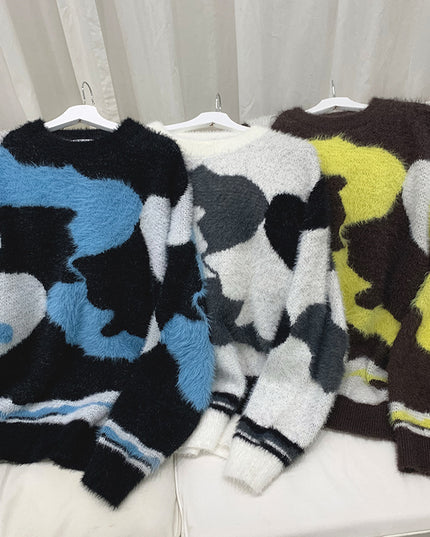 Striped Round Neck Men's Loose Sweater