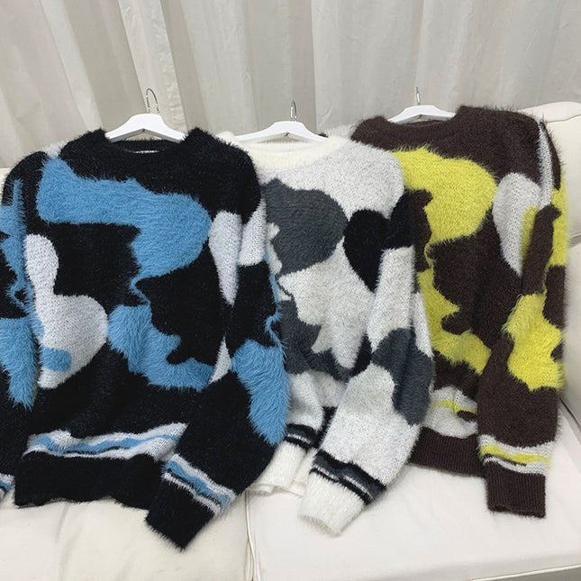 Striped Round Neck Men's Loose Sweater