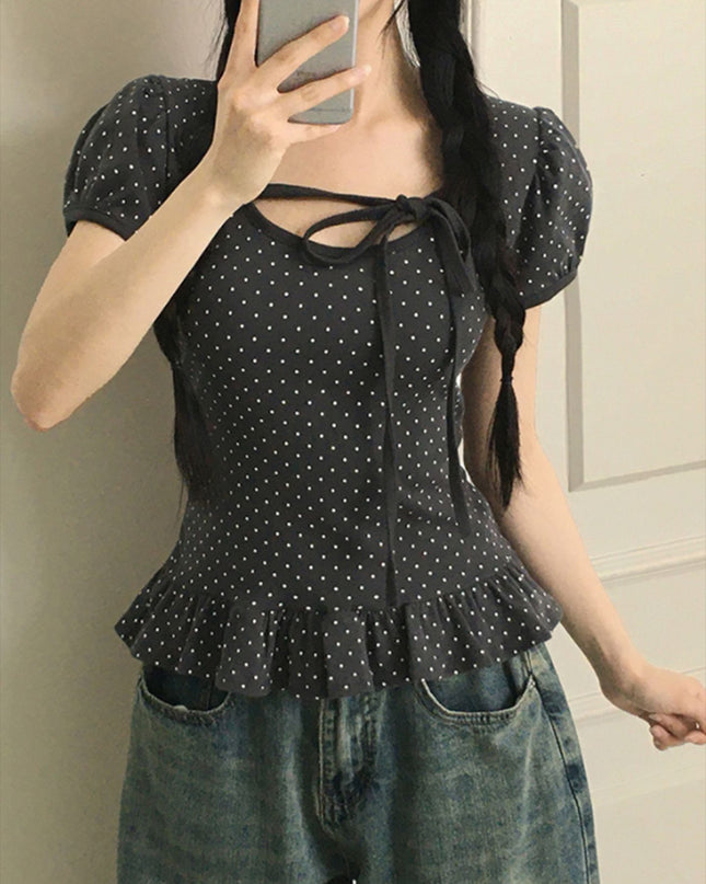 Summer Girl Bow Lace-up Waist-controlled All-matching Top