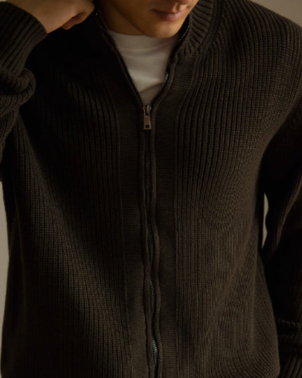 Anti-Pilling Combed Cotton Zipper Coat Knitted Cardigan Sweater