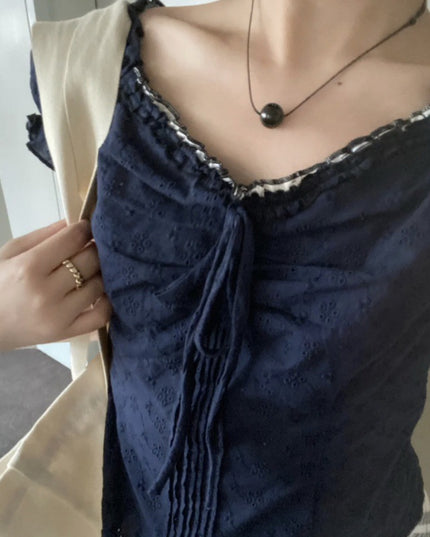 V-neck Lace Puff Sleeve Niche Shirt Short Sleeve
