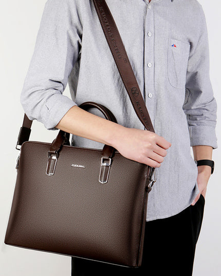 Men's Handbag Double Pull Large Capacity Business Computer Bag Authentic Leather Tactile Feel